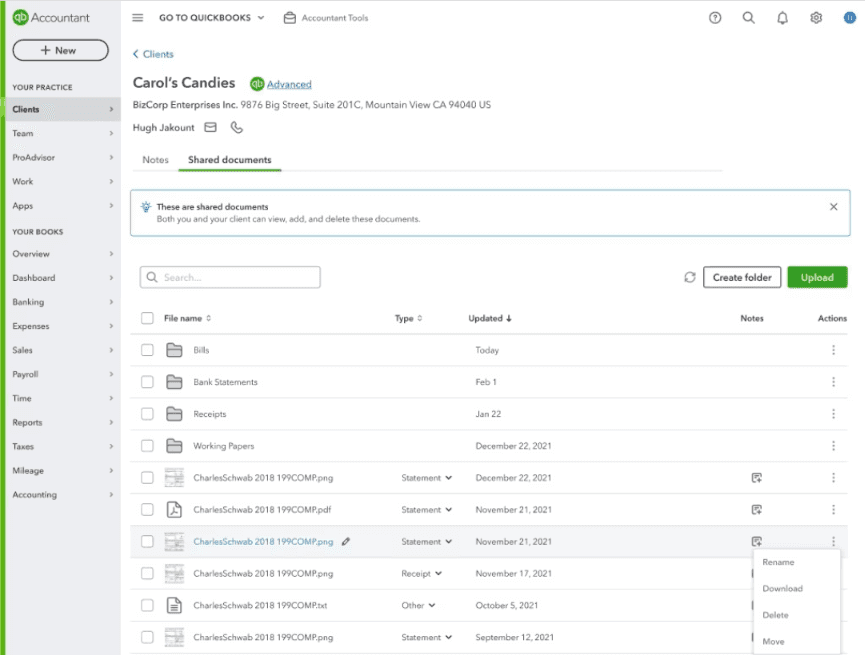 view shared documents on quickbooks online