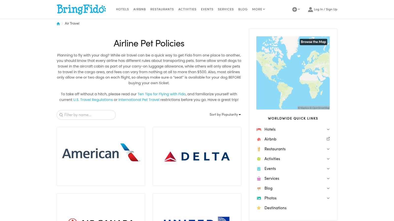 BringFido – Airline Pet Policies