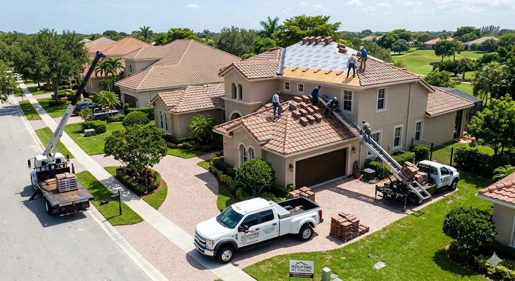 Roofing contractor Davie FL — tile roof replacement on residential home in Rolling Hills by Roofing Network licensed contractor