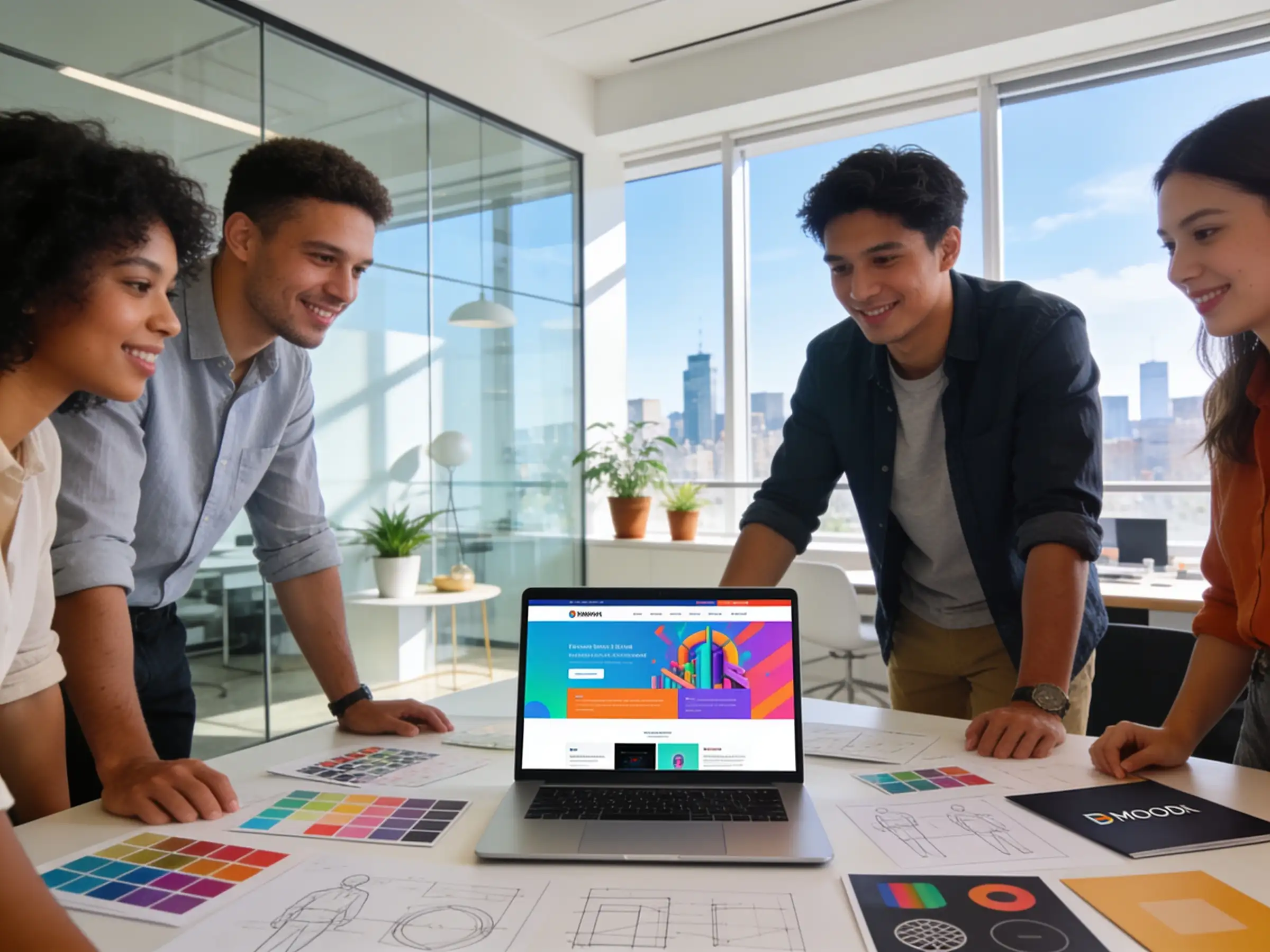 Startup founders reviewing a brand and website concept