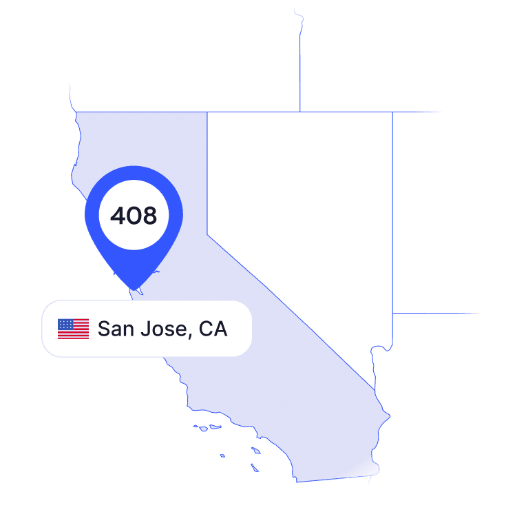 US map of 408 area code phone numbers and its coverage region