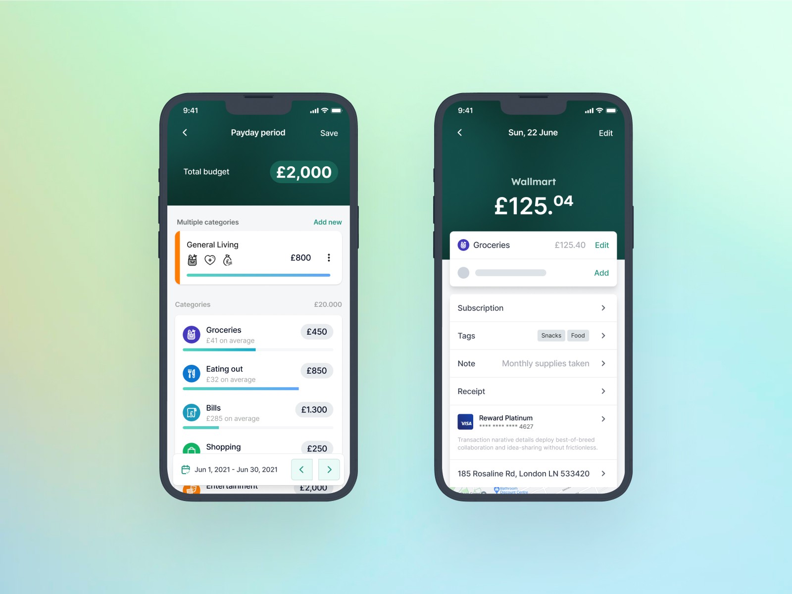 Categories and transaction details UX UI