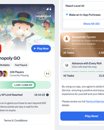 Quester mobile app game page design
