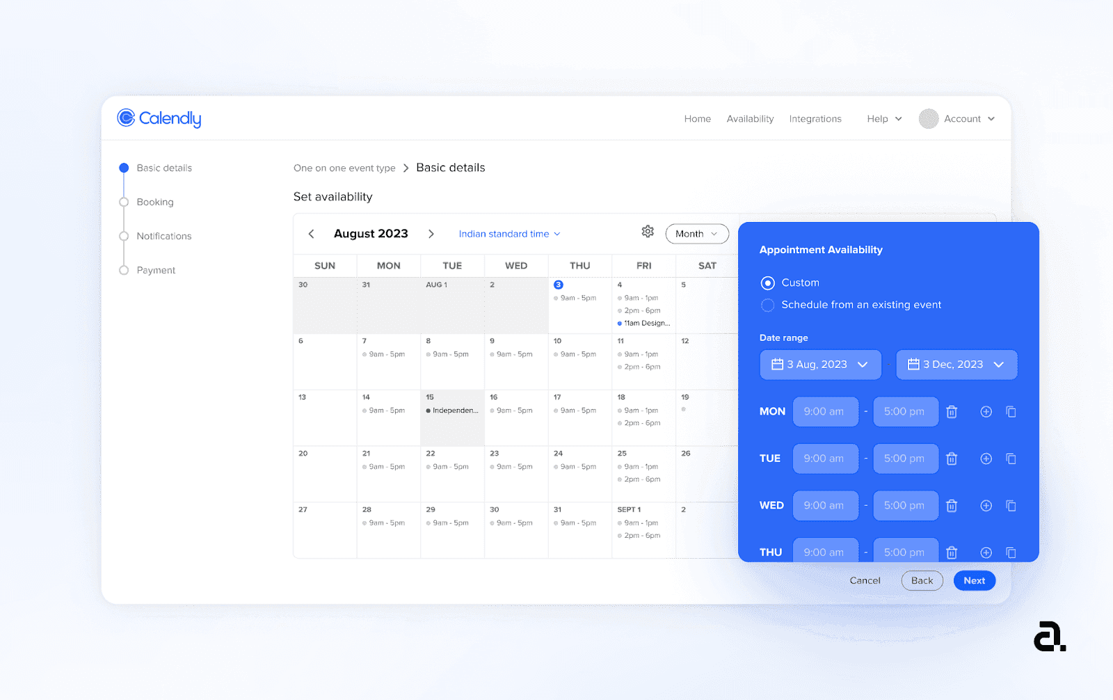 Screenshot of Calendly calendar app