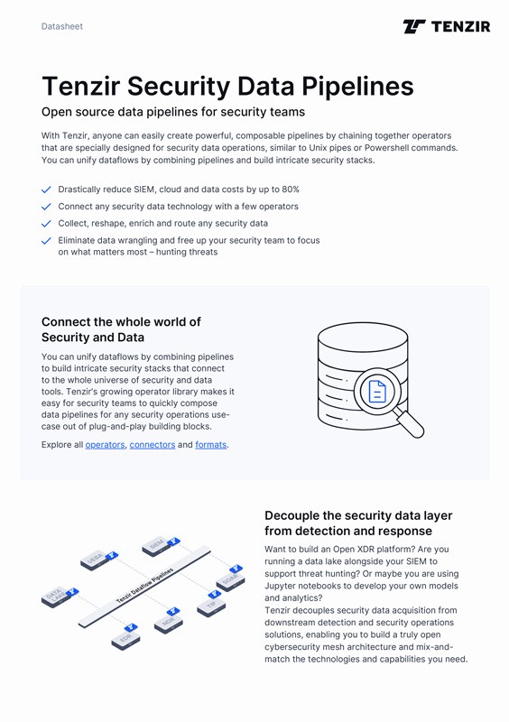 Tenzir Datasheet – Security Data Pipelines