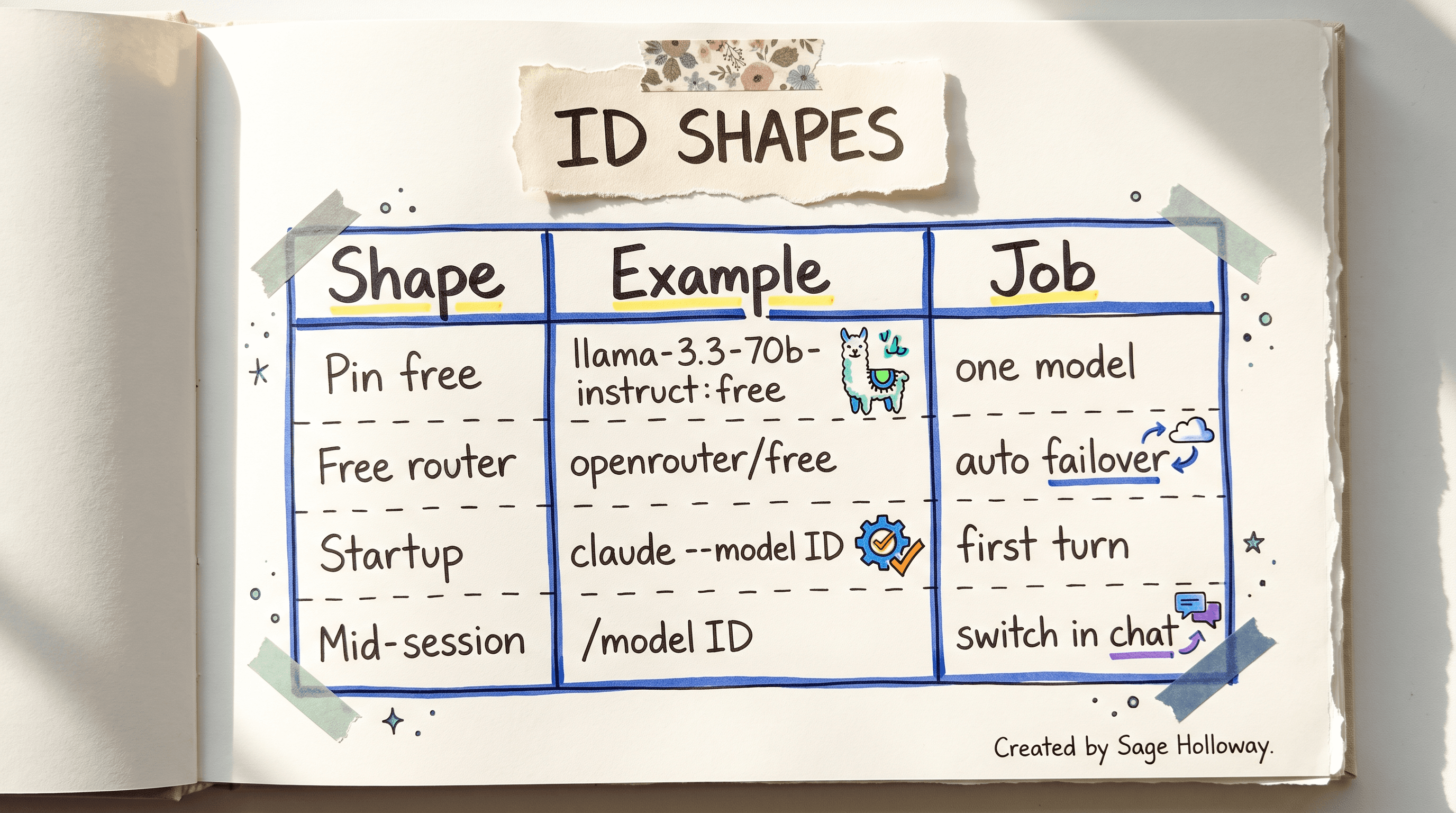 Table of OpenRouter model ID formats for Claude Code including provider/model:free and openrouter/free