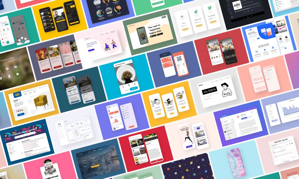 Collage or selection of UI designs from a “100 Days of UI” challenge. 