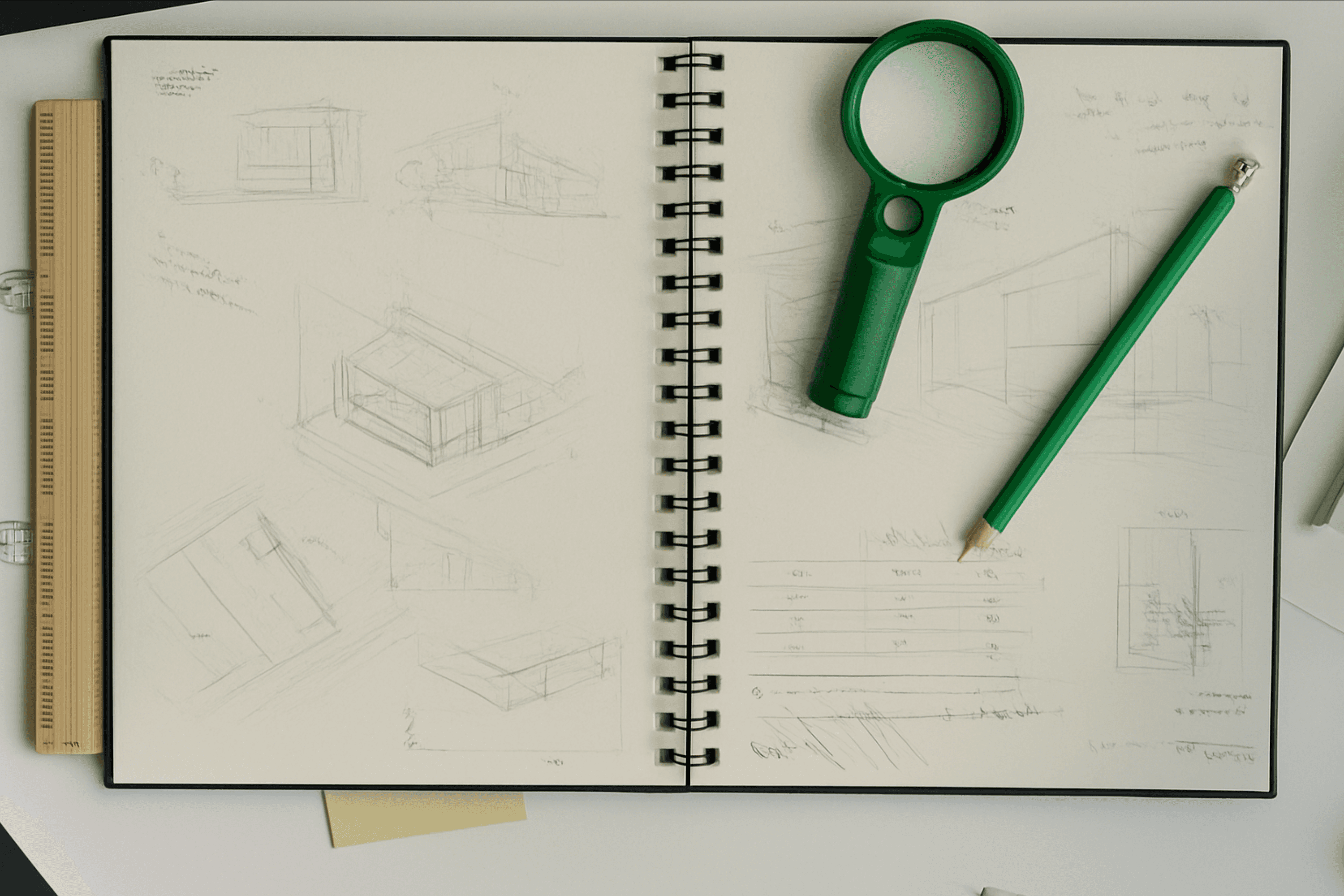 House plans in a notebook