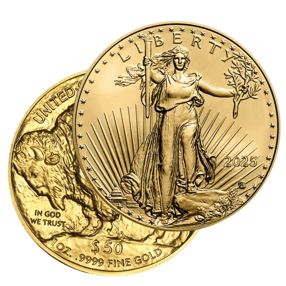 American Gold Eagle and American Gold Buffalo coins representing our US Mint bullion inventory.