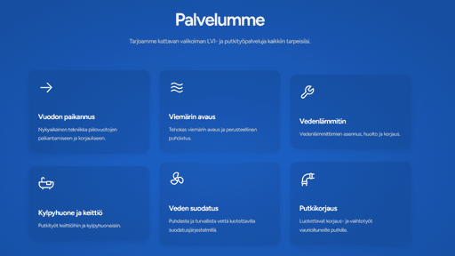 Yrityksen palvelut esitettynä selkeinä kortteina verkkosivulla