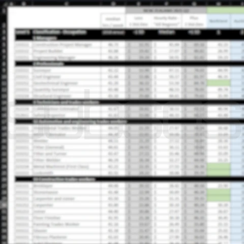 screenshot of microsoft excel pricing workbook with blurred building costs and pricing by SubsQS Ltd