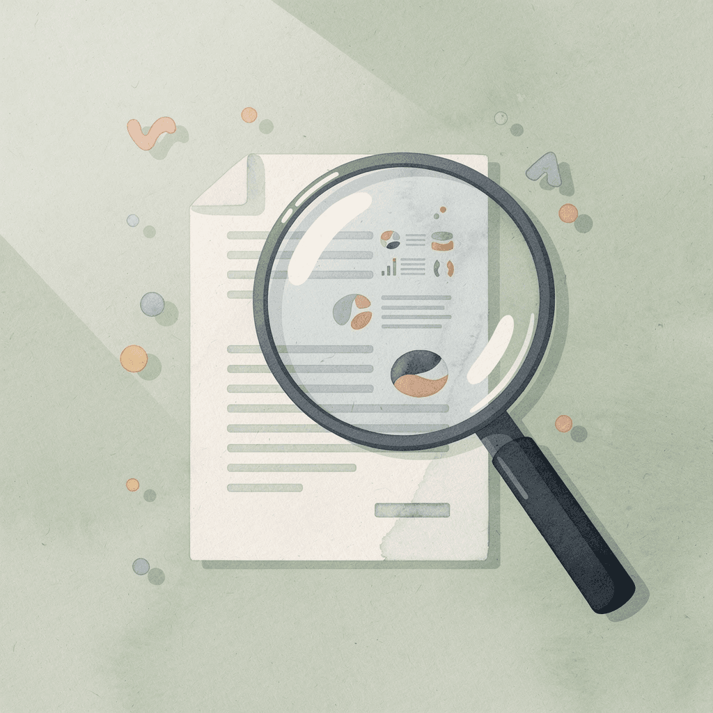 Magnifying glass examining a settlement document representing finding money owed