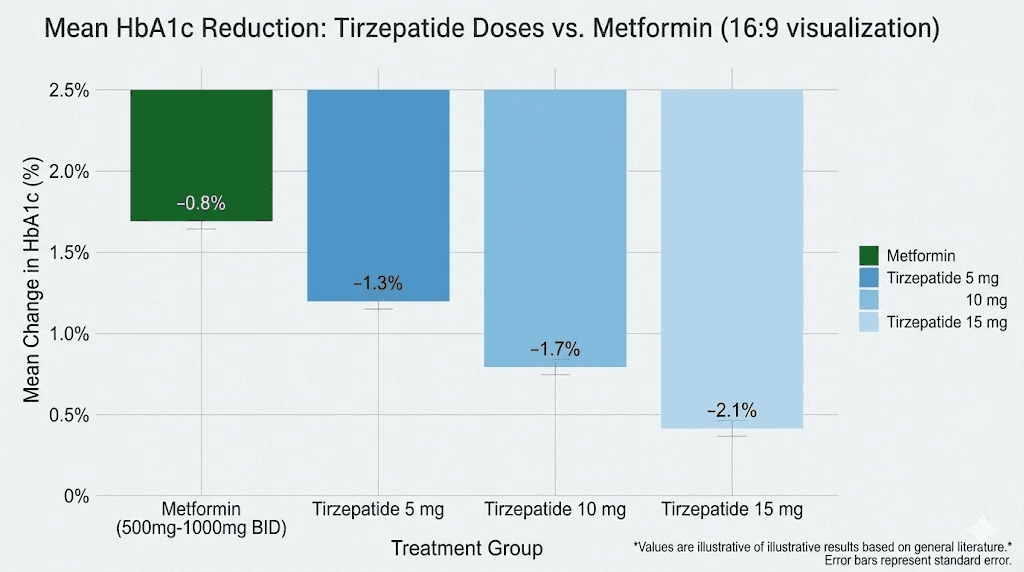 SURPASS-2 clinical trial HbA1c reduction results for metformin and tirzepatide combination
