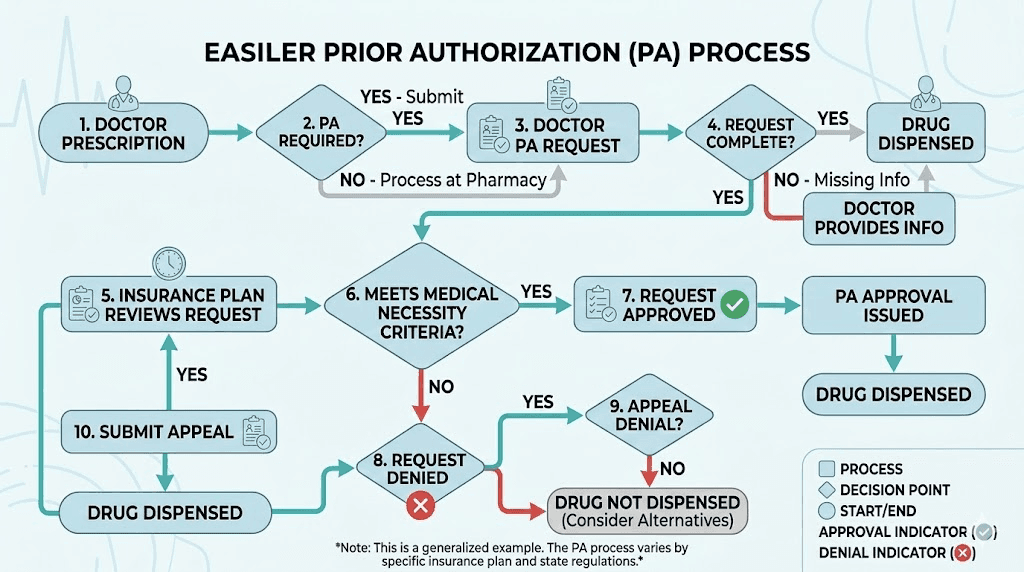 GLP-1 prior authorization flowchart showing the Anthem approval process step by step