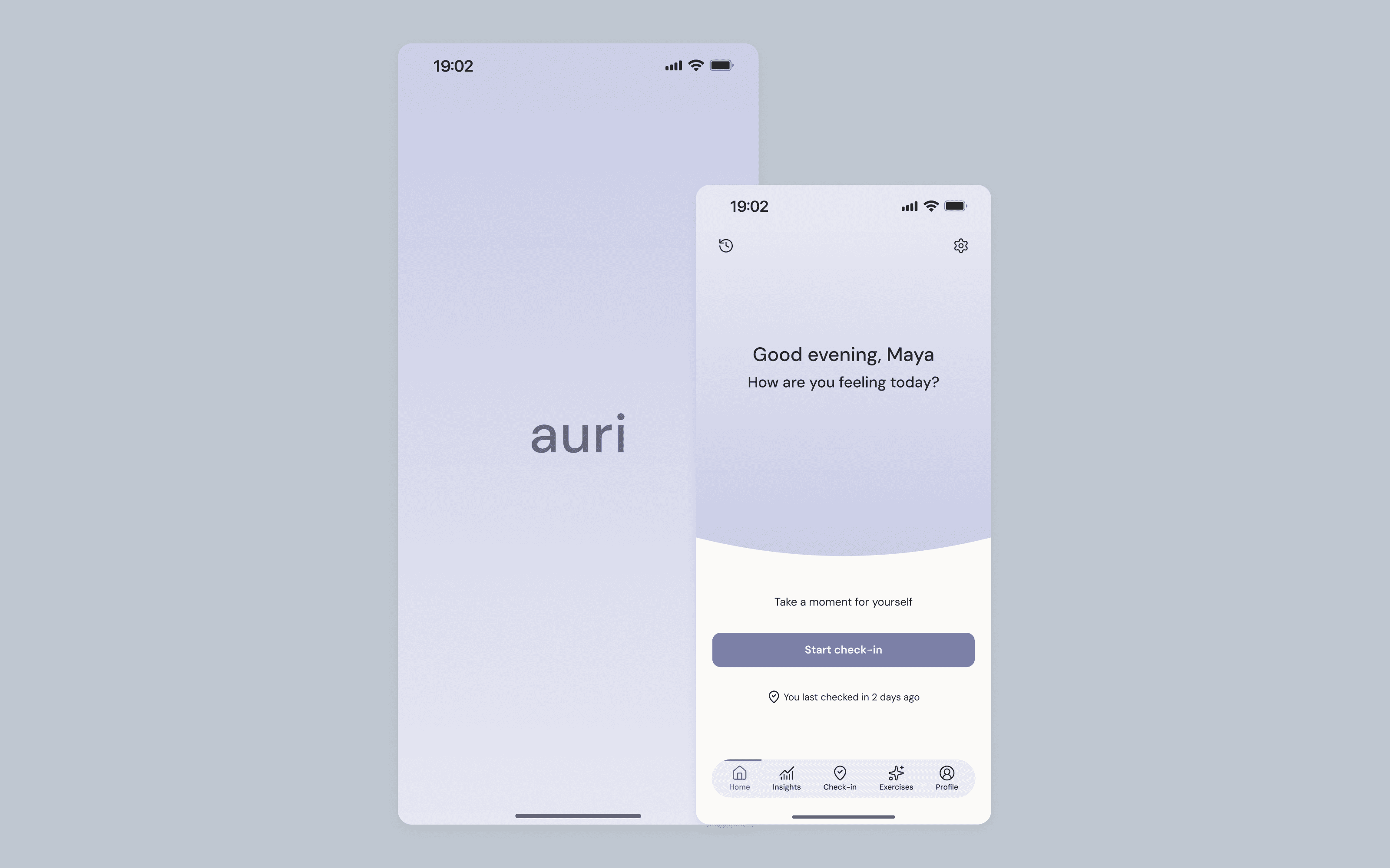 Welcome and home screens