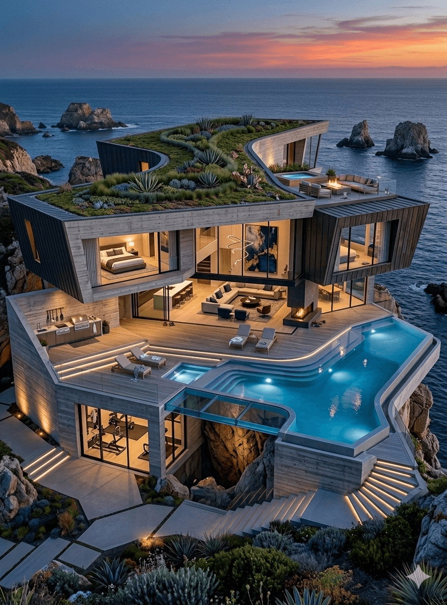 modern house in snowy landscape