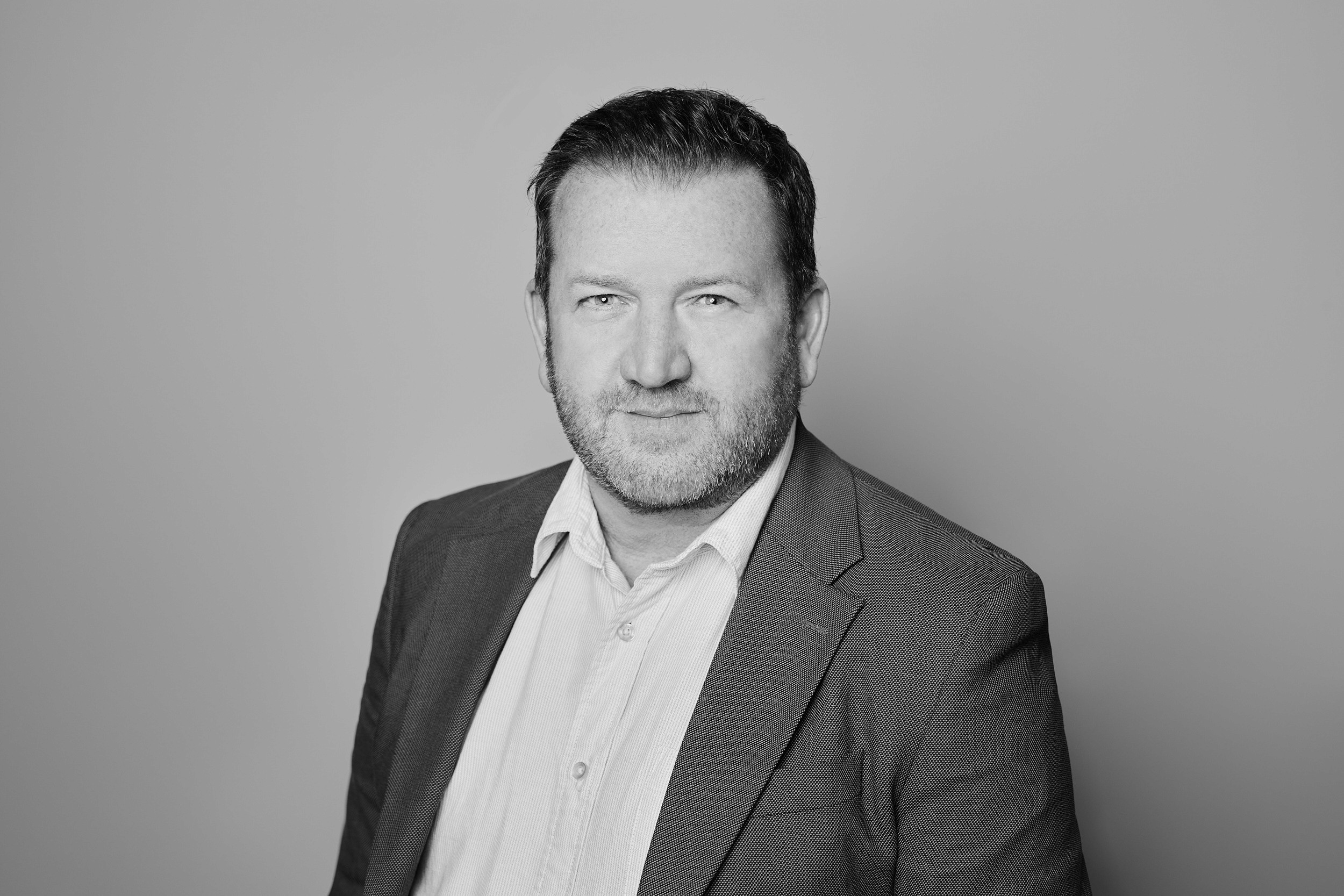 A black and white image of Kevin McDougall