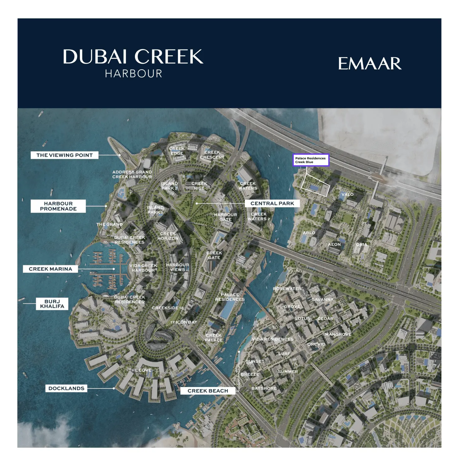 Palace Residences Creek Blue location map dubai creek harbour