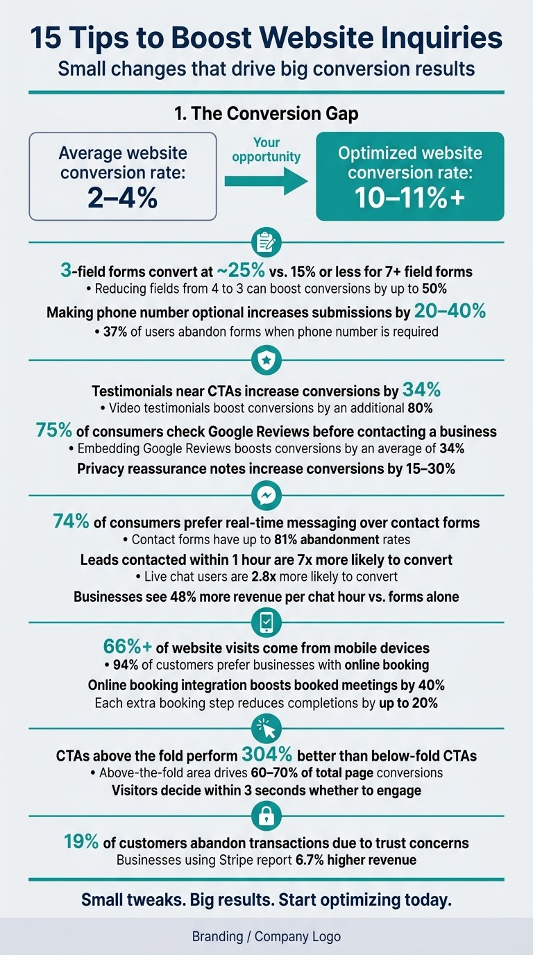 15 Tips to Boost Website Inquiries: Key Stats & Conversion Data