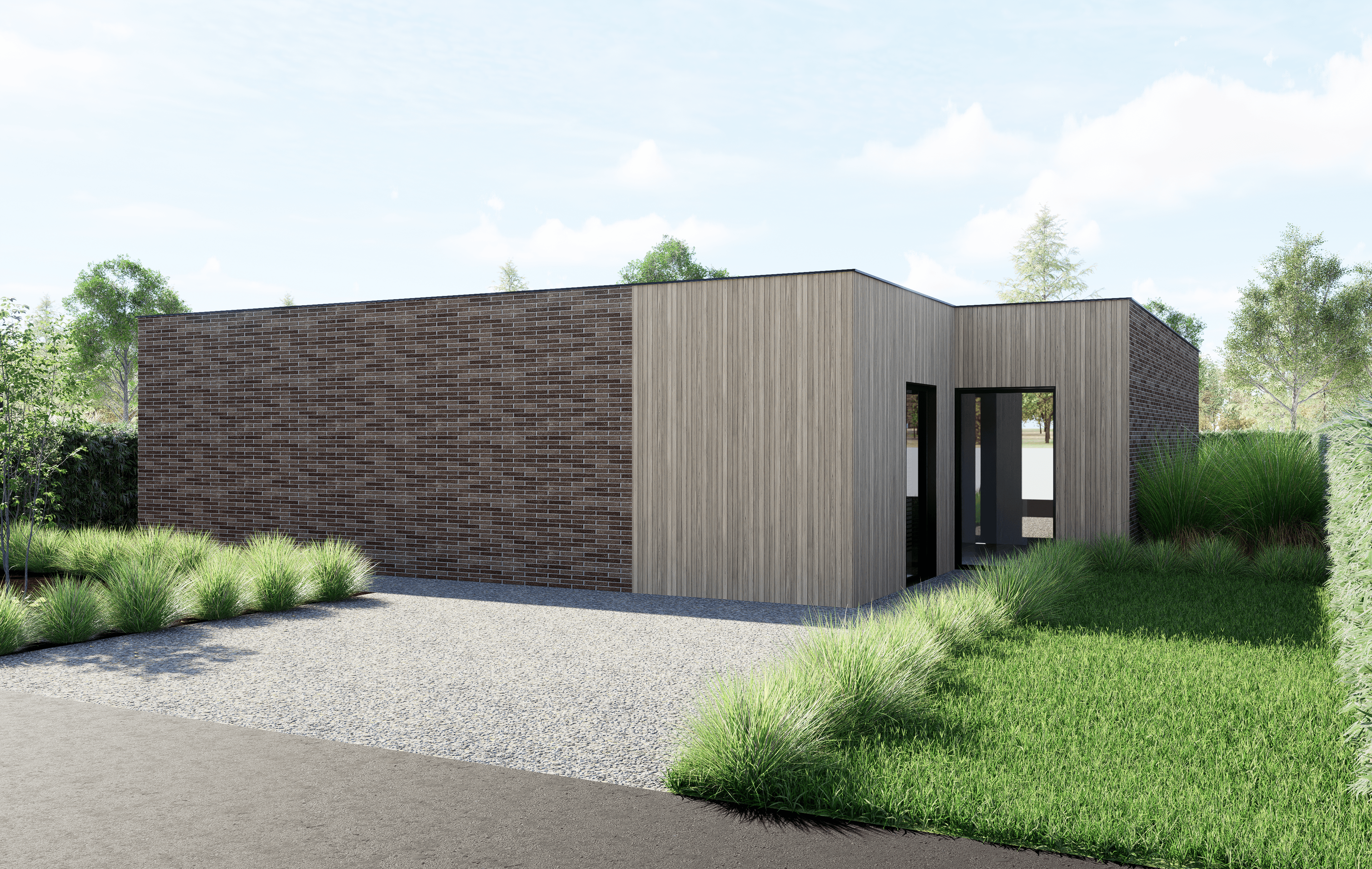 render buitengevel steenstripsen hout hub134