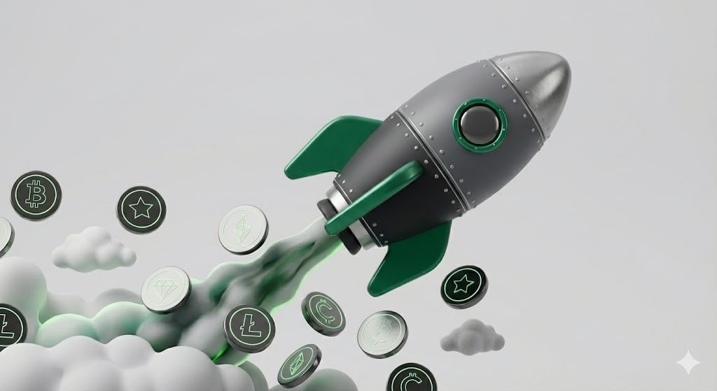 Rocket ship sending tokens to the moon