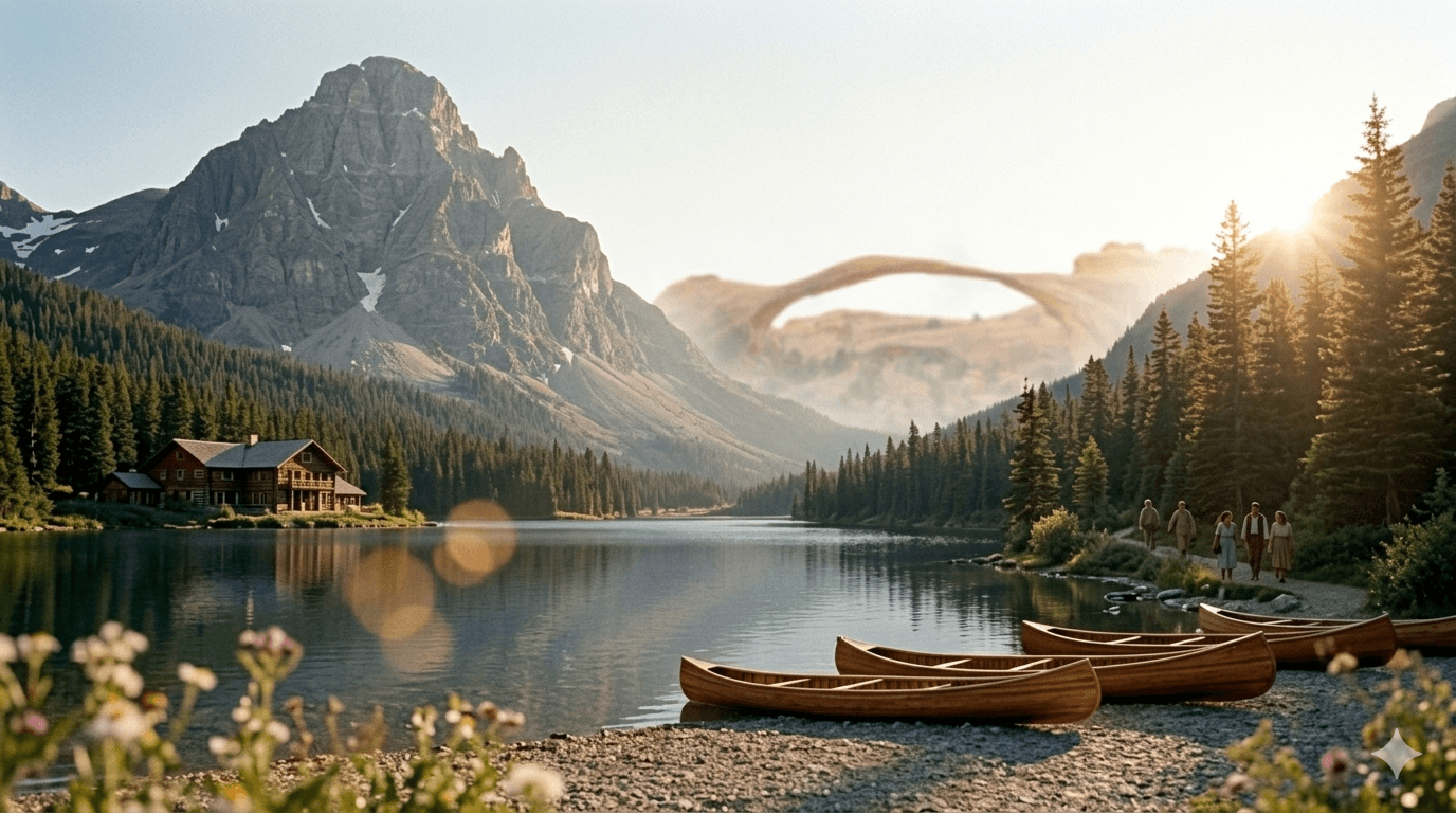 a picture of a north american spring, by the mountains