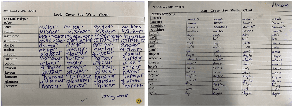 A comparison of handwriting from an 8 year old girl before and after working with us. 