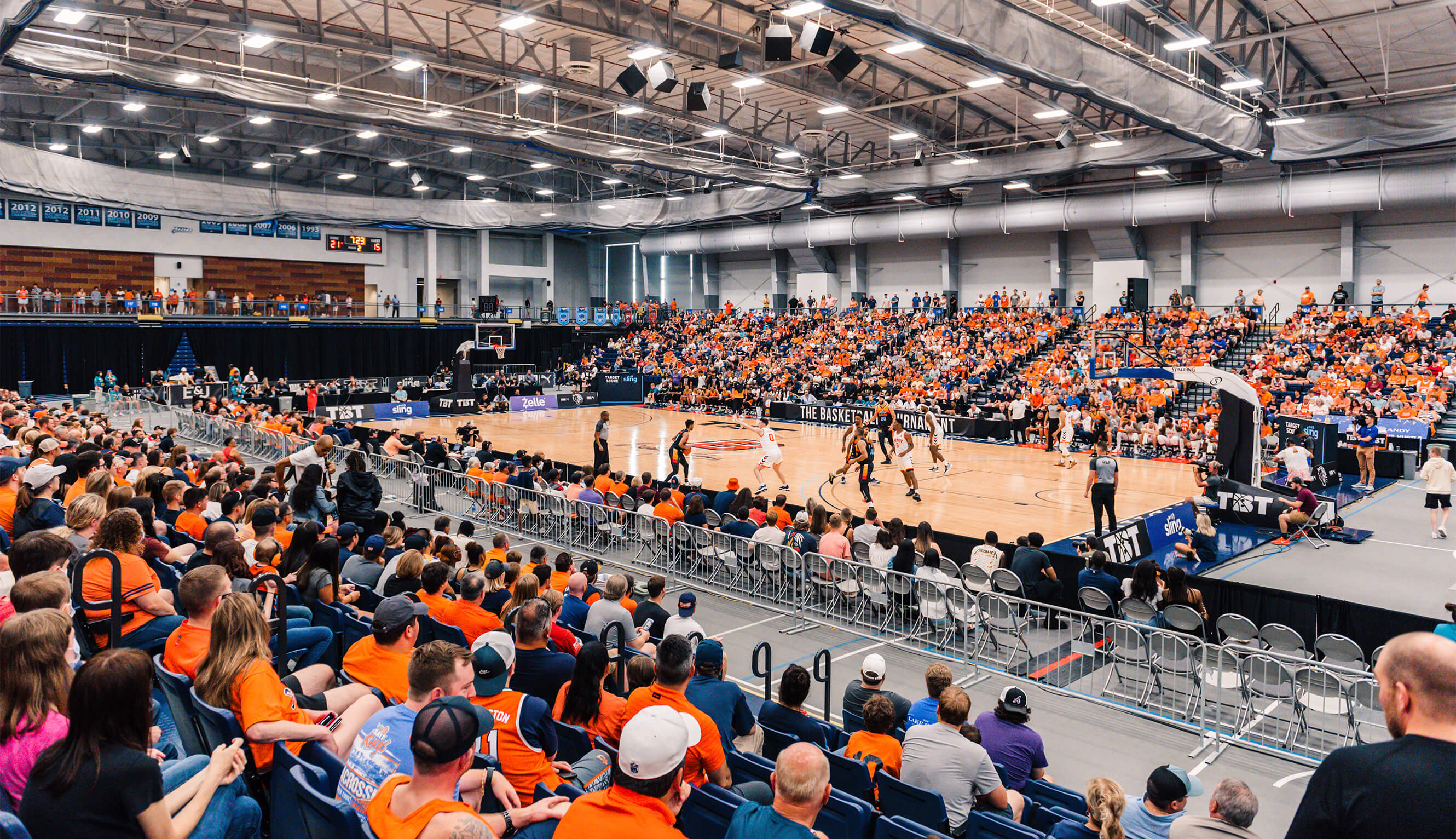 A wide-angle view of the team during a game