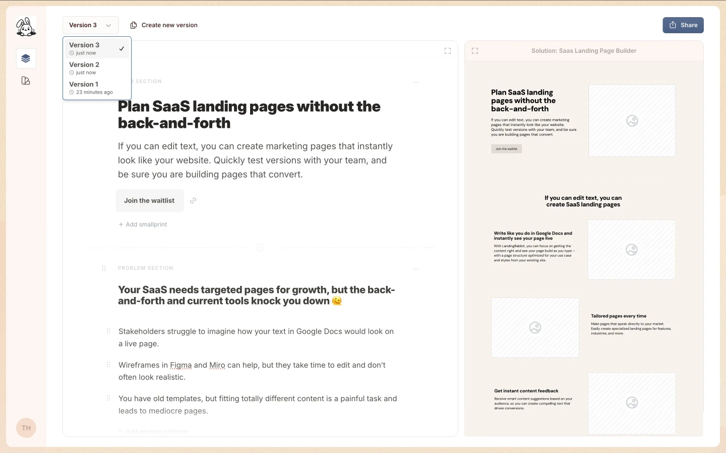 A SaaS landing page editor