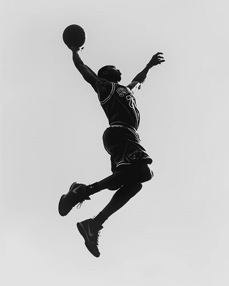 High-contrast silhouette of a basketball player