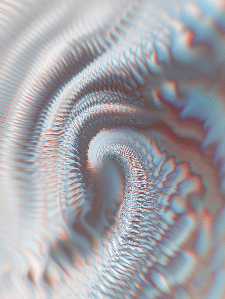 A mesmerizing swirl of metallic waves with reflective and distorted light, creating a stunning abstract visual effect in soft colors.