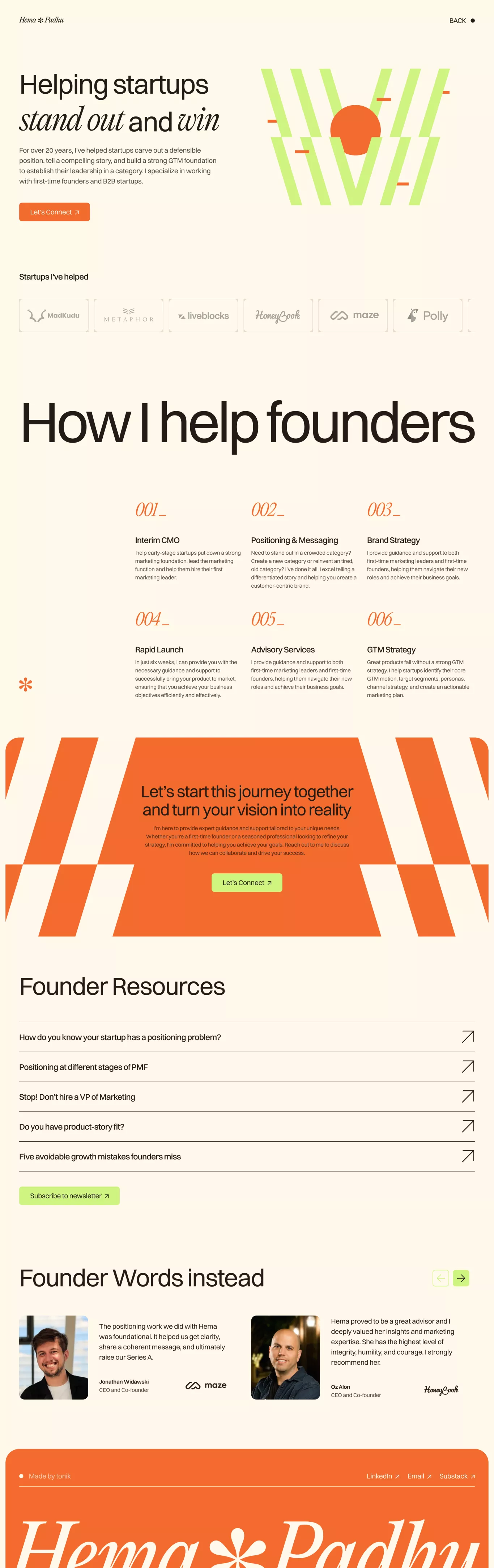 Hema Padhu landing page screenshot showcasing Marketing design
