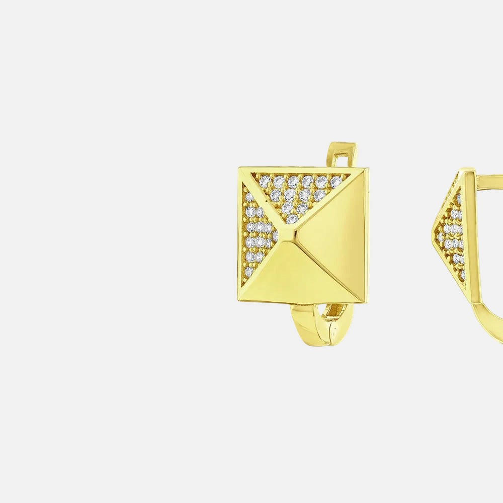 Assos Pırlanta Taşlı Tasarım 14 Ayar Sarı Altın Şık Küpe