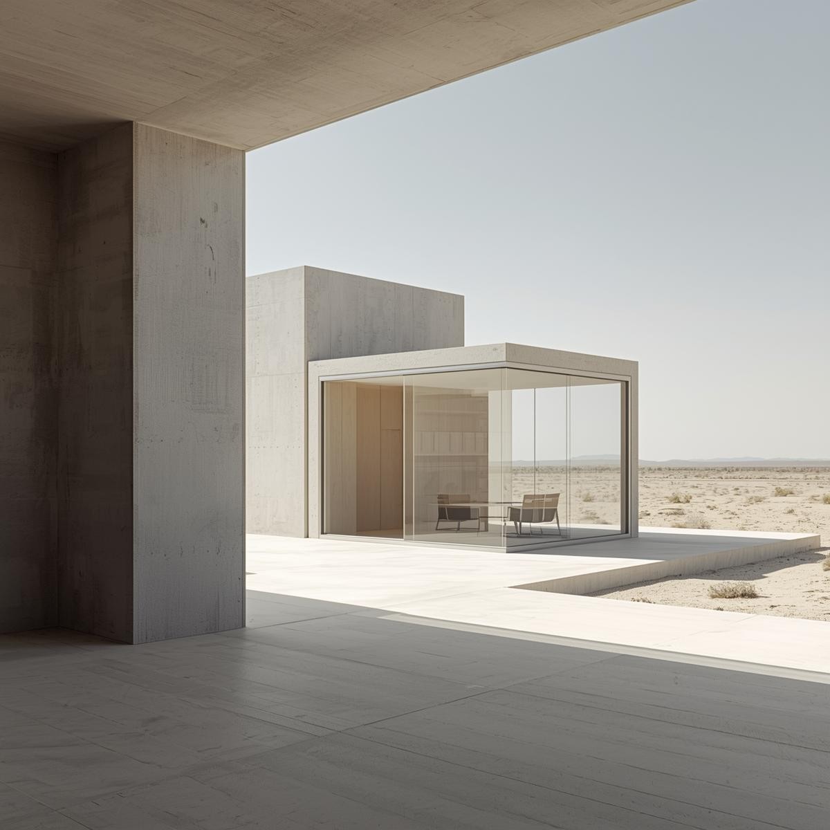 Minimal modular workspace interior with movable walls and warm sunlight in Lisbon