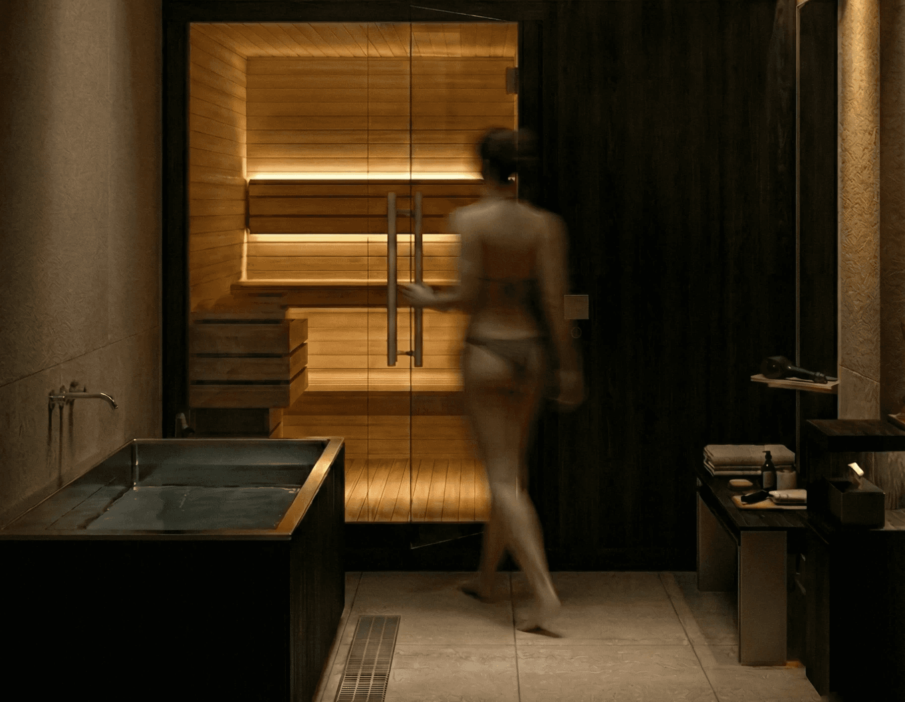 Woman entering dry sauna in Reverse Joo Chiat