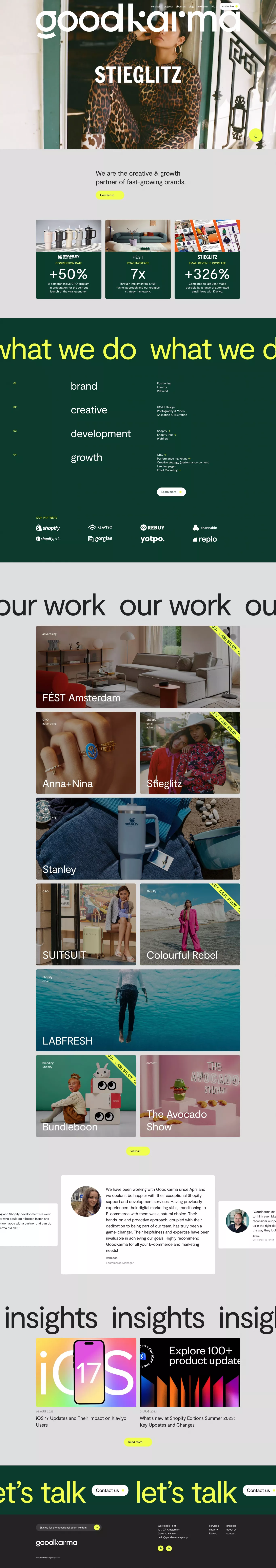 GoodKarma Agency portfolio page screenshot showcasing Photography and Design design