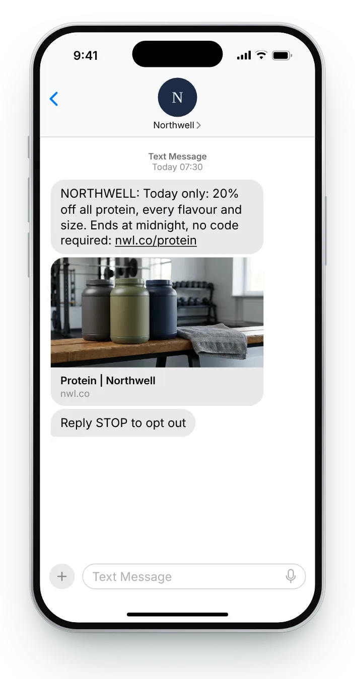 24 hours on a single category flash sale text on an iPhone