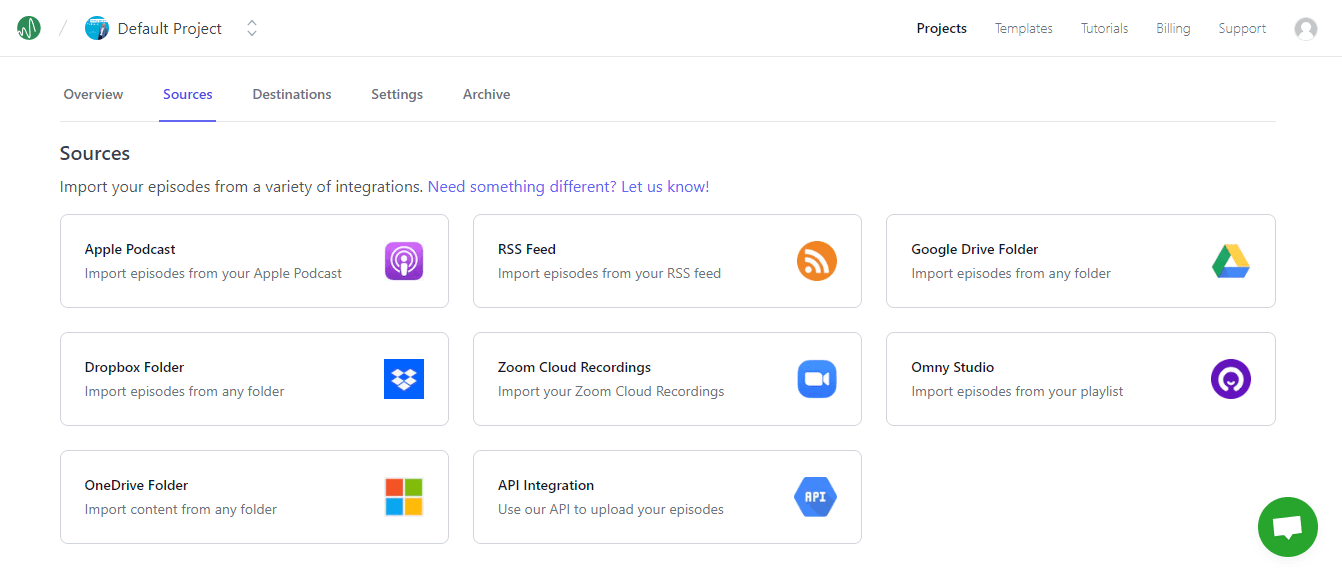 Swell AI's user interface for file import sources set up