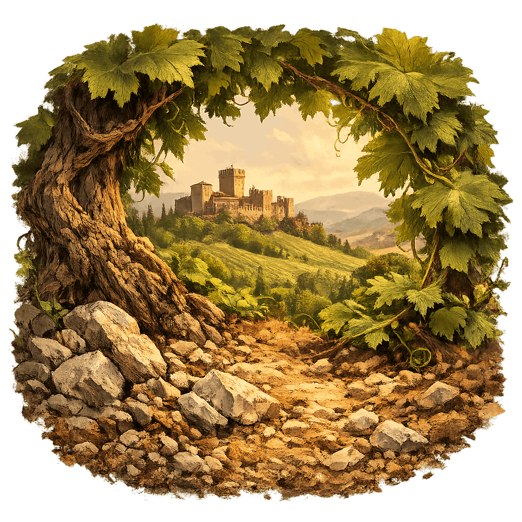 Detailed graphic of the Valcalepio wine region.