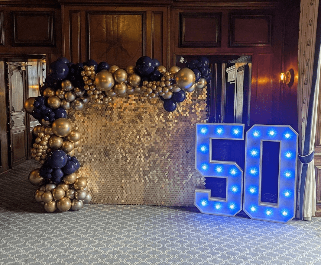 Themed balloon photo wall for a kids’ party backdrop