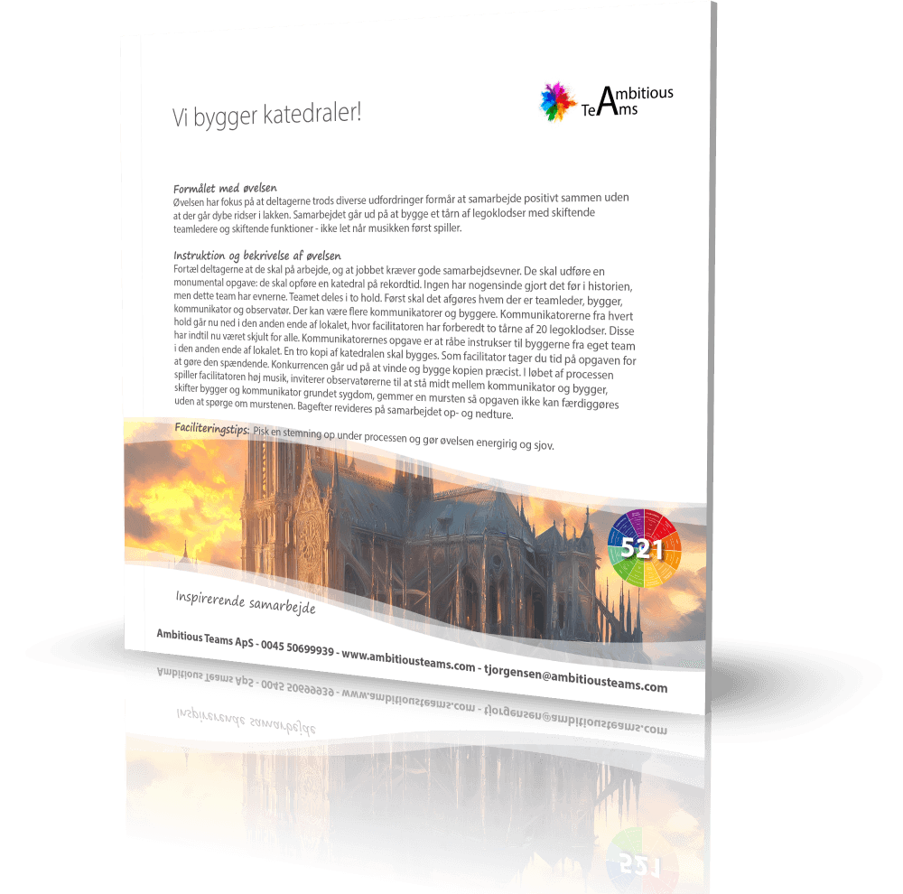 I får flere mini-workshops inden for Succesfuldt teamsamarbejde, så I selv kan køre processerne videre.