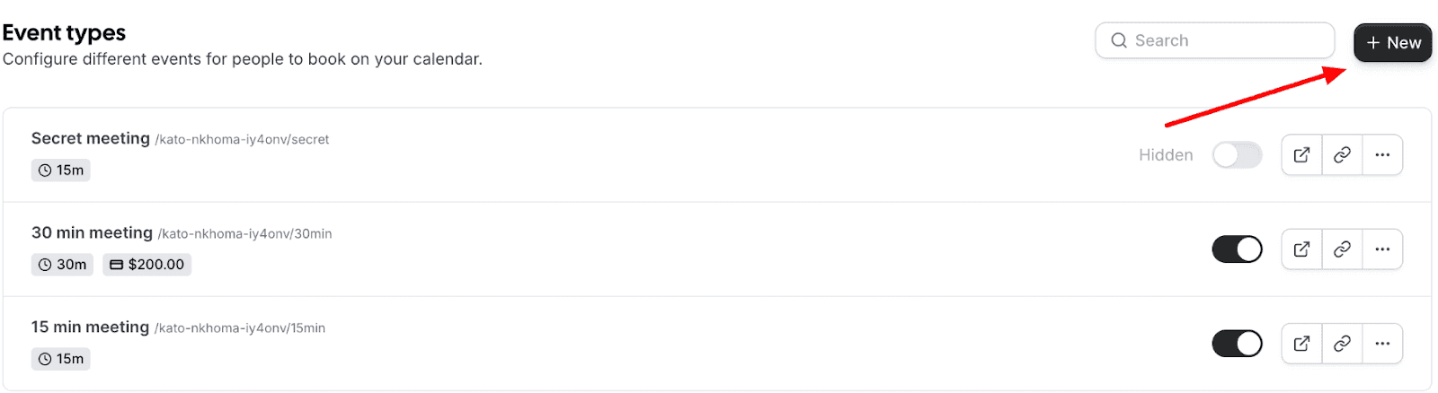 Creating an event in Cal.com
