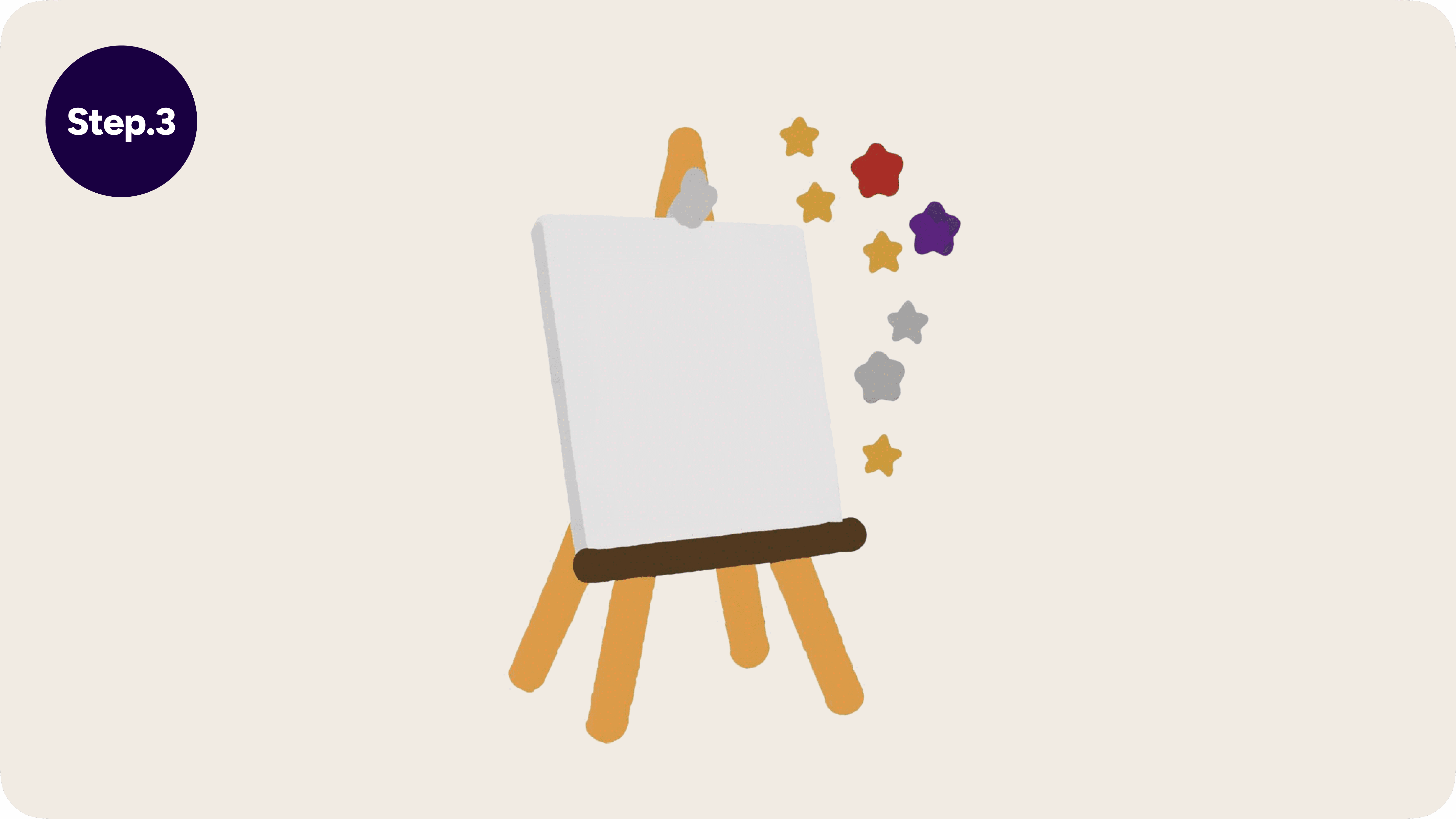 AI image using Blunge: An illustration of an art easel with colorful stars emerging from a blank canvas, representing AI-powered content creation and digital branding generation.