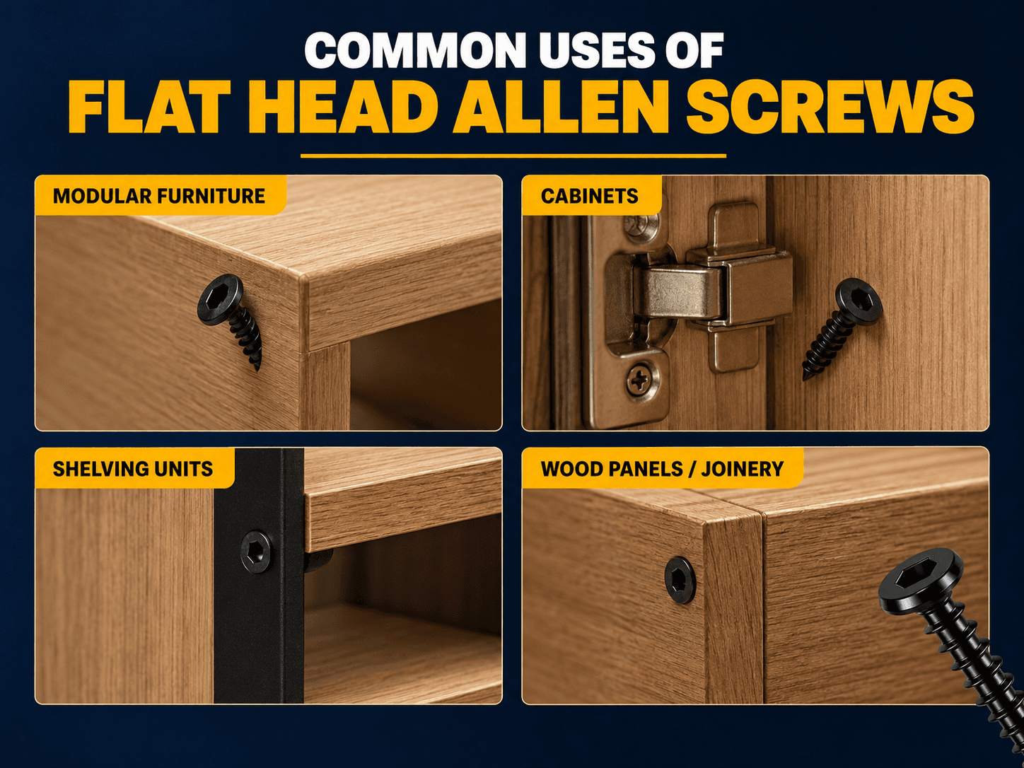Flat head Allen screw and chipboard screw comparison for wood-based applications
