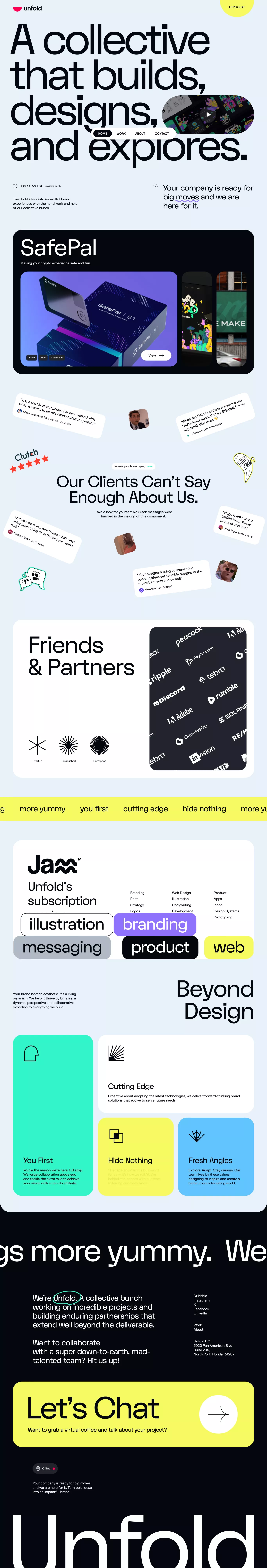 Unfold: A collective that builds, design portfolio page screenshot showcasing Design and Tech design