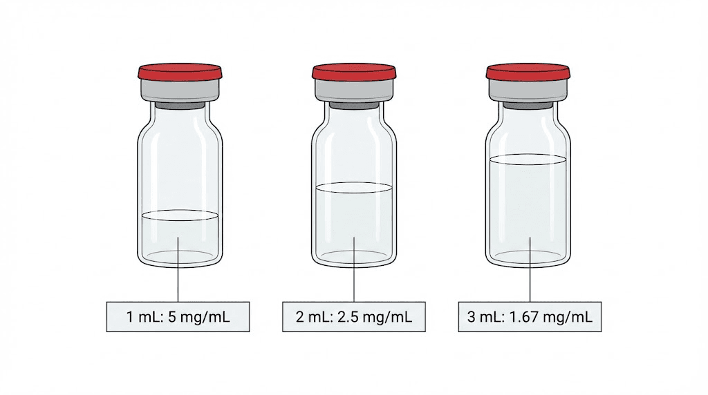 Semaglutide 5mg vial reconstitution concentrations with different water volumes