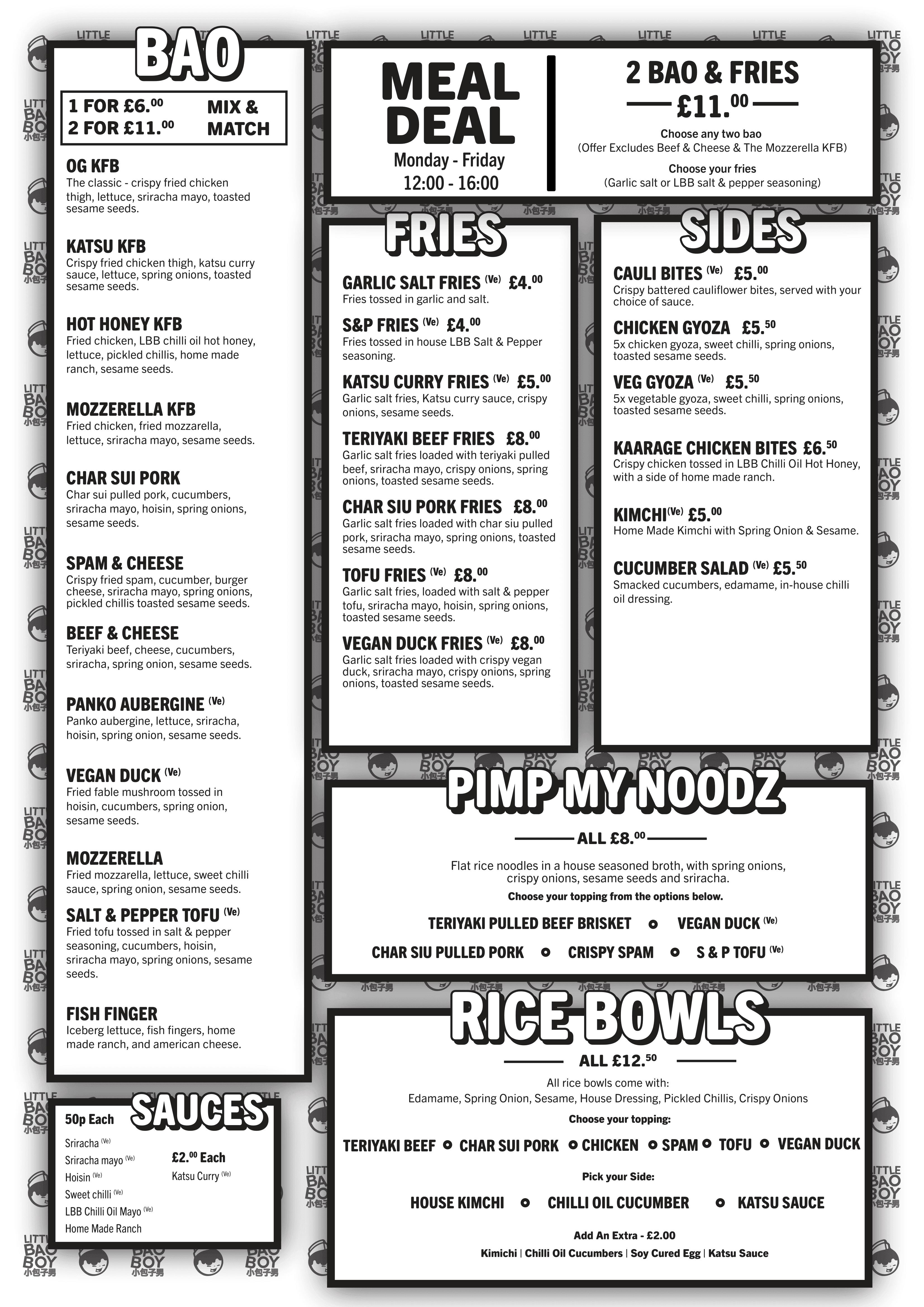 Little Bao Boy sample menu