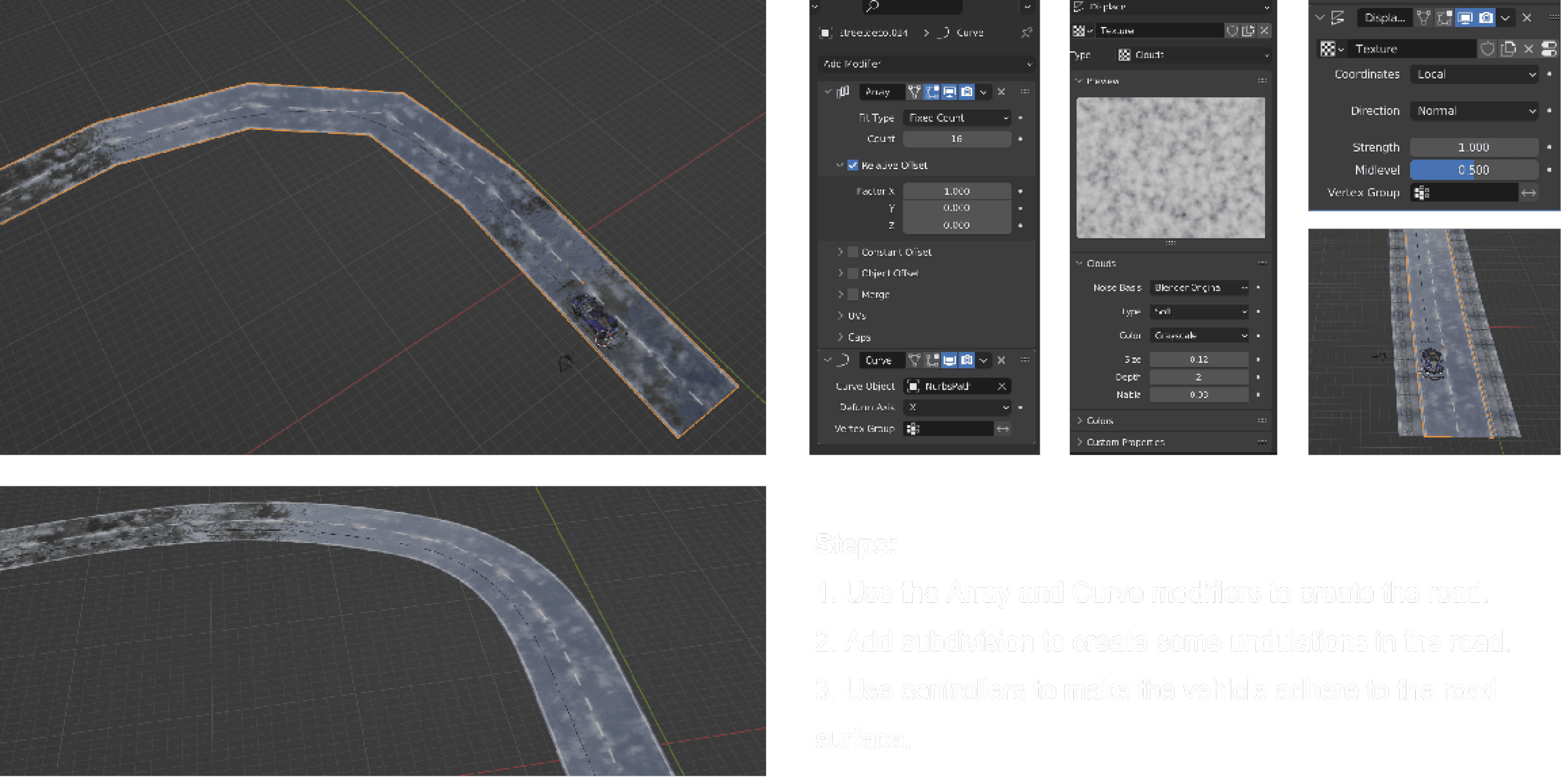 Car chase road scene setup