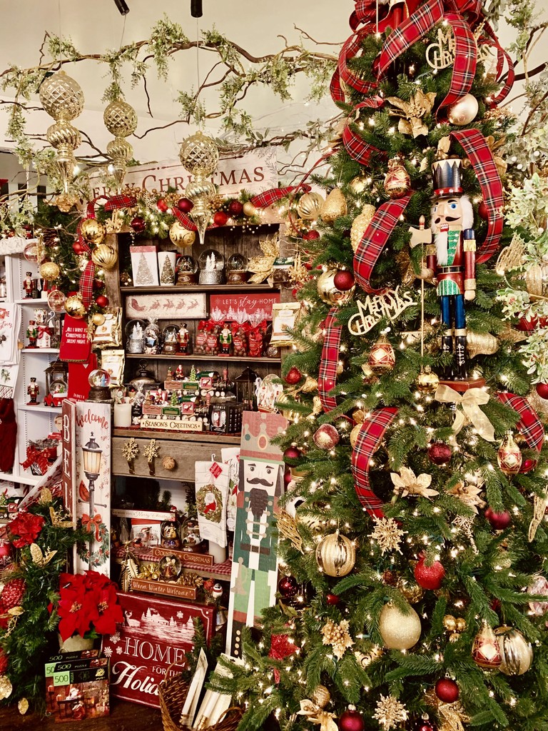 Lots of christmas merchandise in a beautiful display