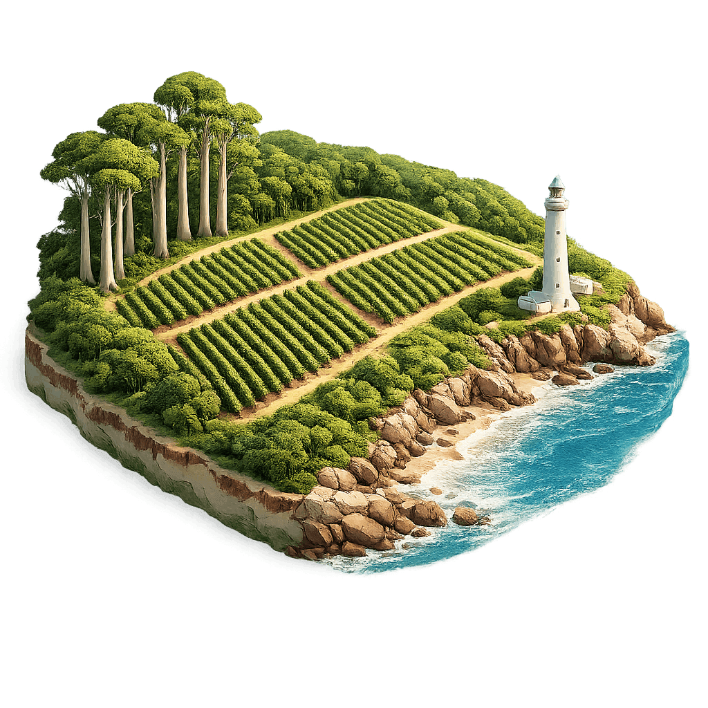 Artistic illustration of the Margaret River wine region.